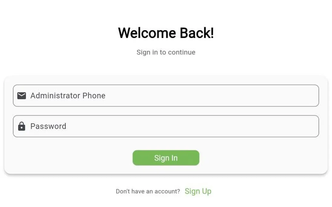 The Azimuth E-Clinic sign-in screen, where a clinic administrator enters a phone number and password.